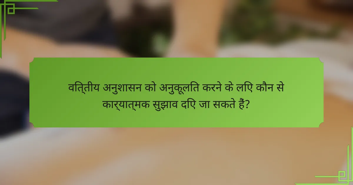 वित्तीय अनुशासन को अनुकूलित करने के लिए कौन से कार्यात्मक सुझाव दिए जा सकते हैं?