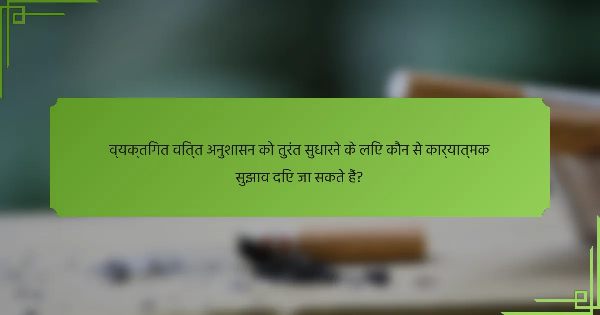 व्यक्तिगत वित्त अनुशासन को तुरंत सुधारने के लिए कौन से कार्यात्मक सुझाव दिए जा सकते हैं?